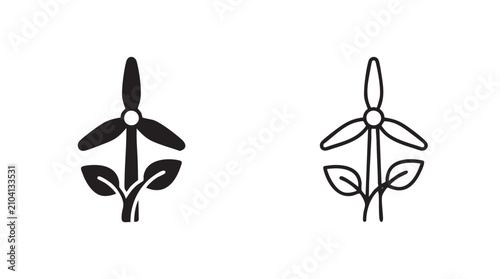 Canvastavla wind turbine with leaves silhouette line art vector icon silhouette with line ar