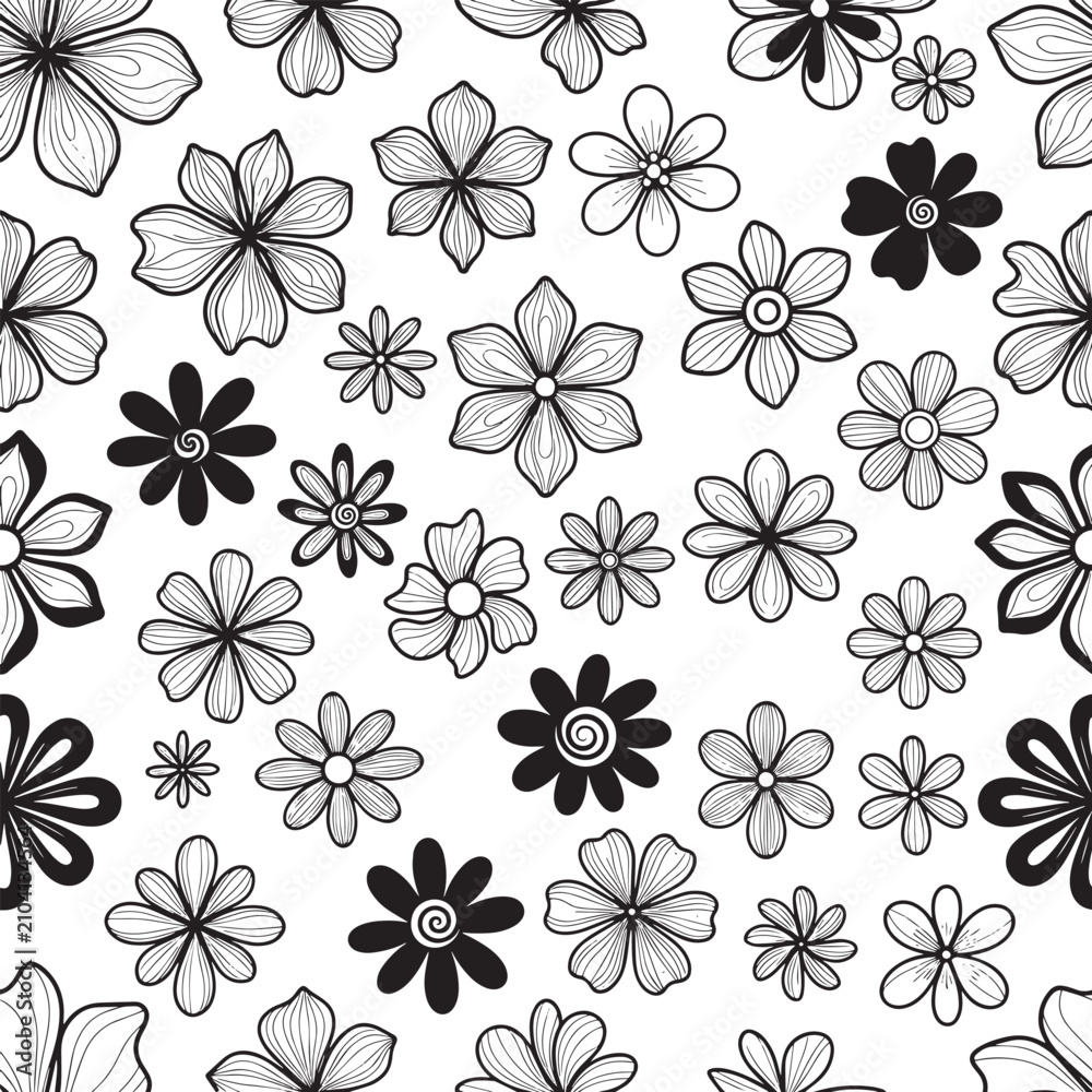 Fototapeta premium Elegant Floral Doodle Seamless Pattern Background Design Collection