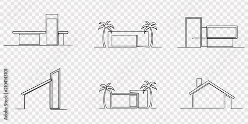 Cuadro en lienzo Continuous line drawing of Modern green eco modest house cityscape