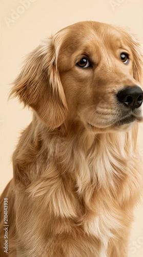 Golden retriever dog displays expressive facial movements in this high definition digital animation footage showing detailed fur textures and soft lighting for a professional media clip.