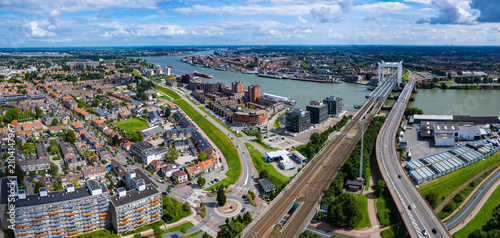Quadro su tela Aerial view around the old town of the city Dordrecht, Netherlands on a sunny s