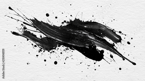 Black Ink Splatter Grunge Texture Background with Liquid Paint Splatters, Drips and Abstract Stain Design Elements for Creative Illustration and Graphic Art