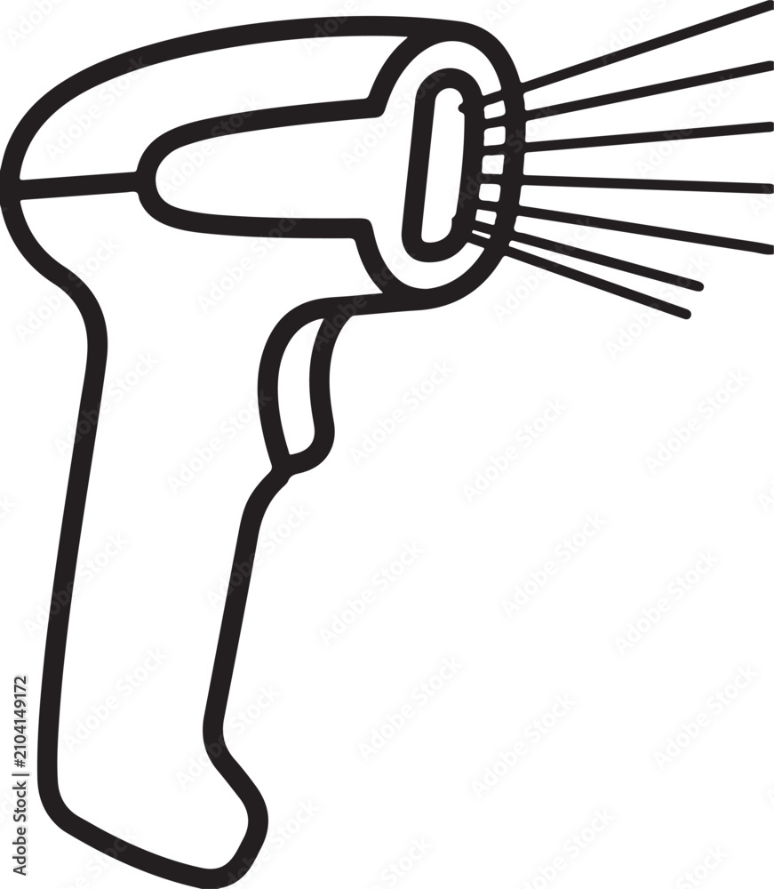 Obraz premium Minimalist vector depiction of a hair dryer with radiating light effects highlighting the nozzle for emphasis.