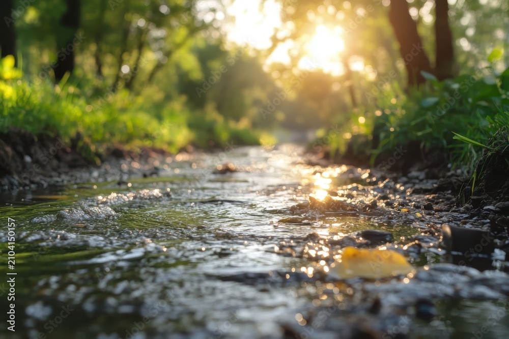 Fototapeta premium Sunlight Reflecting on a Forest River Path