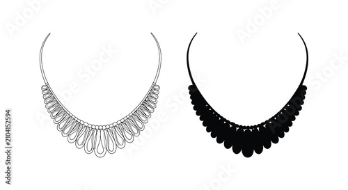 Billede på lærred Necklace Design With Scalloped Pendant Line Art And Silhouette jewelry