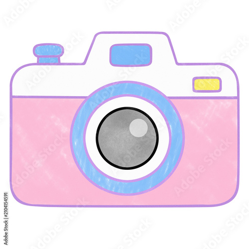 Simple drawing of a pink camera on a transparent background