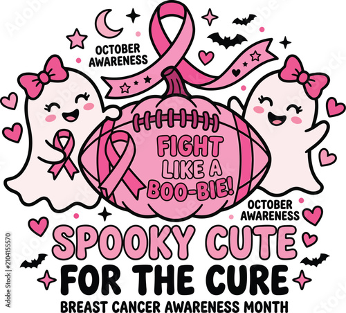 Spooky Cute Halloween Breast Cancer Awareness Ribbon Design for October Awareness Month