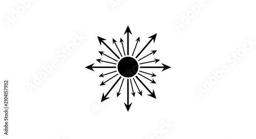 Abstract radial burst of arrows from central circle, symbolizing expansion, energy, and communication.