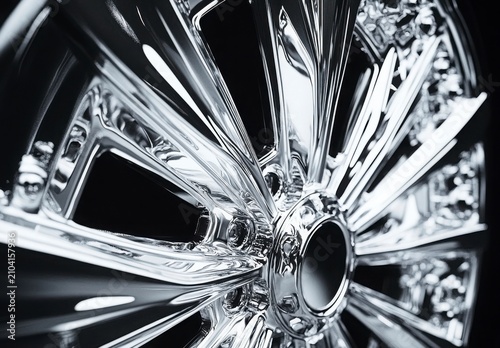 Close Up Of Shiny Metal Wheel With Spokes