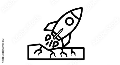 Rocket Launching from Cracked Ground, Symbolizing Startup and New Beginnings