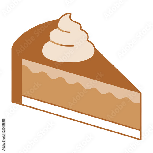 A Slice of Pumpkin Pie Topped with Whipped Cream Isolated on a White Background
