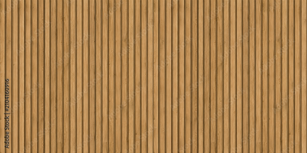 Fototapeta premium Brown wood panel seamless texture background. Natural brown wooden plank fence. Vertical lath slat siding strips