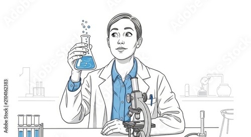 Female Scientist Examining Chemical Solution in Laboratory Setting