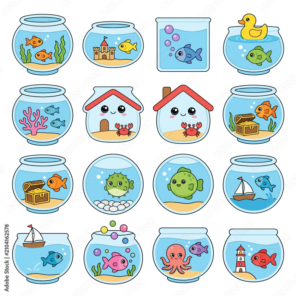 Fototapeta premium Fish in cartoon fishbowls.