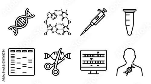Photos DNA Science Icons: Genetic Research, Molecular Biology, Lab Equipment, Biotechno