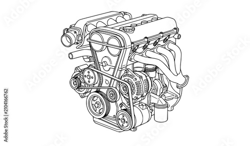 Bild auf Leinwand Automotive Engine Outline Vector Illustration EPS