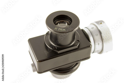 Картината върху платно Microscope measuring eyepiece with 15x magnification and precision micrometer adjustment isolated on a white background
