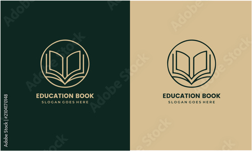 Education book logo design with open book icon and slogan