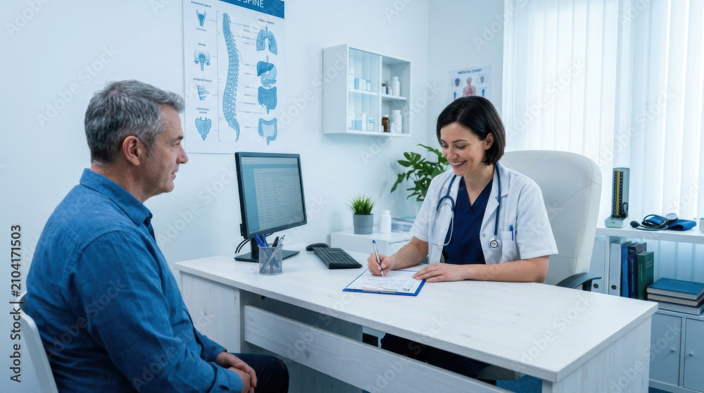 Fototapeta premium Doctor And Patient Discussing Medical Care During Consultation