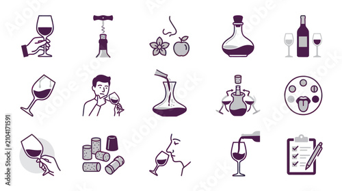 Foto Wine and grapes icons set.