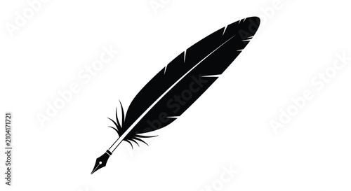 Foto Feather quill with nib black silhouette on white background pen