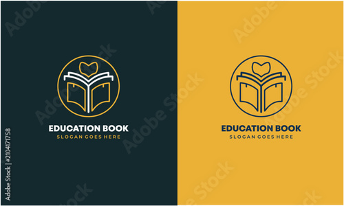 Education Book Logo Design with Heart and Open Book