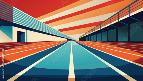Retro artistic perspective view of a flat asphalt race track at golden hour with racetrack speedway straight perspective motorsport competition illustration background