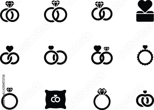 Ring Wedding Icons Set for Marriage Symbols and Romance
