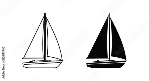 Foto Sailing Yacht Line Art And Silhouette On White Background sailboat