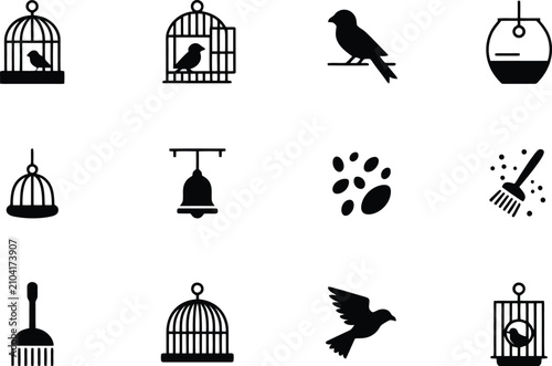 Birdcage Icon Set Silhouette Vector Collection