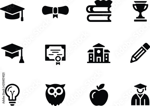 Graduation Icon Set Featuring Academic Symbols And Education Elements