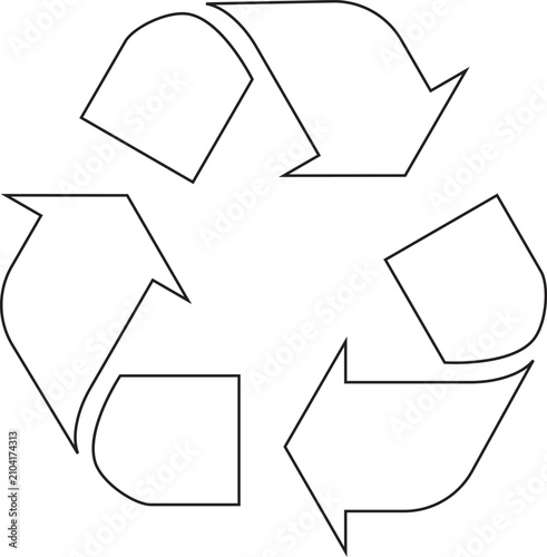 A simple black line drawing of a recycling symbol on a white background Eps 10