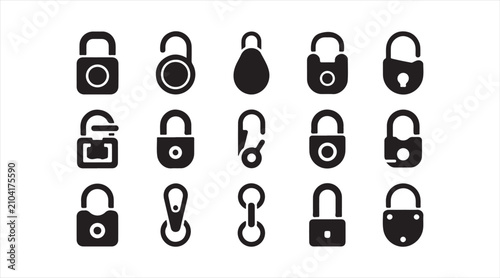Padlock Security Icon Set Featuring Locked and Unlocked Access Symbols in Modern Flat Vector Style