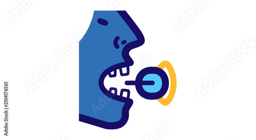 Fotografía Blue cartoon character speaking into microphone icon.