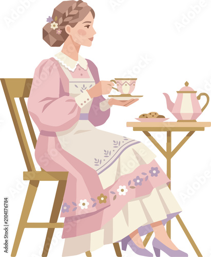 Canvastavla Woman Enjoying Tea Time Indoors