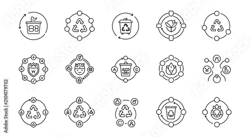 Set of sustainability and recycling line icons for eco friendly business.