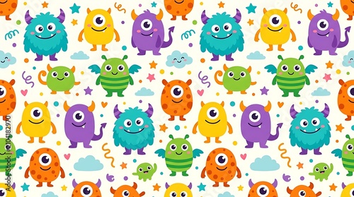 Cute colorful monsters seamless pattern for kids