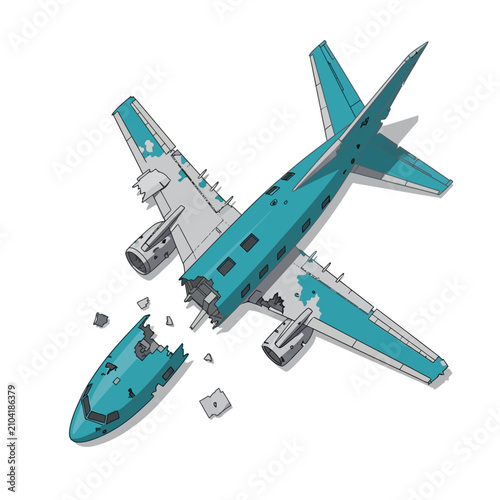 crashed airplane wreckage broken transport plane in pieces aviation disaster concept