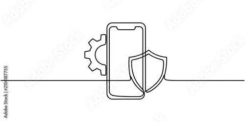 Smartphone Security Gear Shield Continuous One Line Drawing