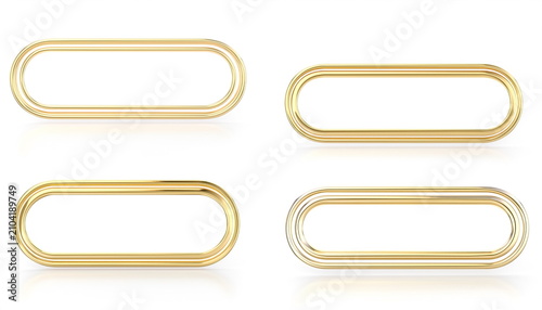 Minimalist glossy gold rounded rectangular loop frames on white background 光沢のあるゴールドの角丸長方形ループフレームオブジェクトセット白背景イラスト素材