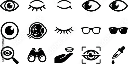Foto Ophthalmology icons eyes vision care and optometry symbols collection