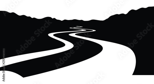 Winding road through mountains silhouette pathway landscape