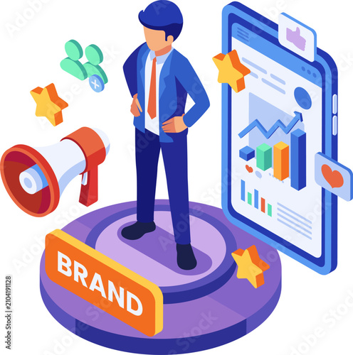 Isometric Personal Branding Strategy with Business Professional