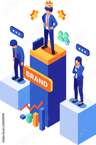 Isometric Personal Branding Competition with Leader on The Highest Podium