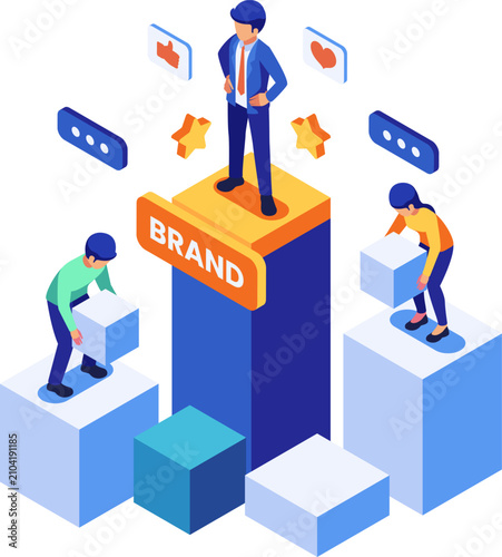Isometric Personal Branding with a Leader Standing on Podium