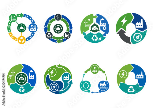 Collection of Corporate Carbon Flow Loop clean editable vector