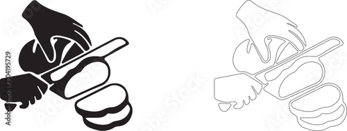 Photos Slicing loaf with knife vector icon filled and outline, dividing wheat bread on cutting board symbol