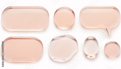 Elegant rose gold glass labels and drops isolated on clean white background エレガントなローズゴールドのガラス風ラベルとドロップの白背景イラスト素材