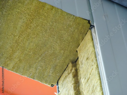 Close-up of sandwich panel insulation in a cold storage warehouse construction