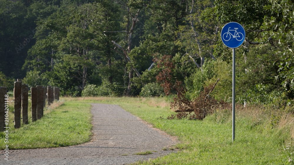 Obraz premium BIKE PATH - A bike trail among parks, forests and meadows